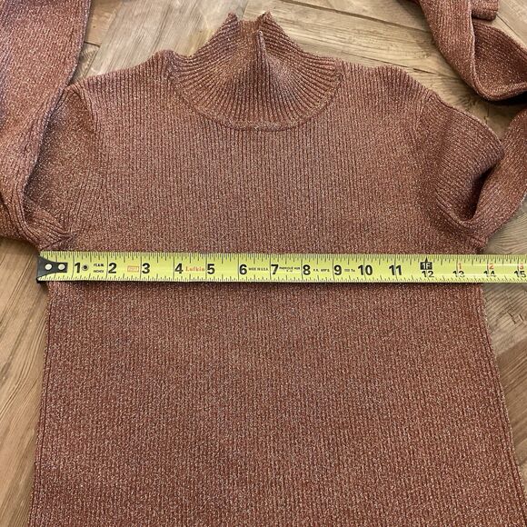 Carven Rose Gold Lurex Metallic Turtleneck Sweater Pleated Bell Cuff Size Small - Picture 9 of 10